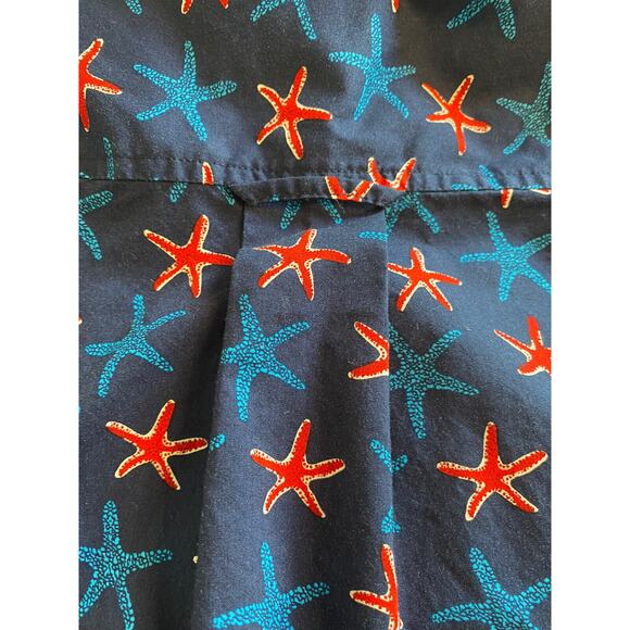 Lands End Button Down Shirt Mens L 16-16 1/2 Red White Blue Starfish shortslve - Picture 5 of 9